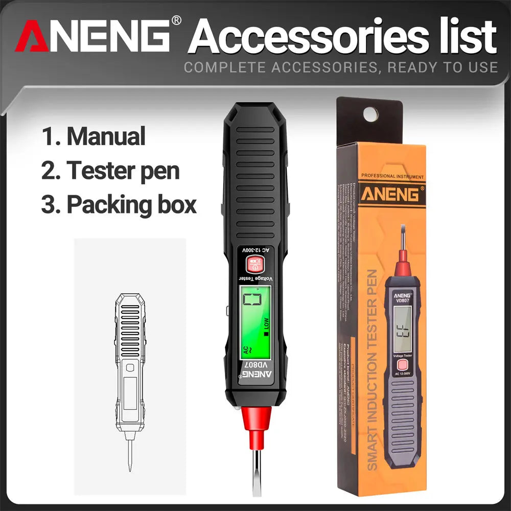 Digital Voltage Tester Pen ANENG VD807 Detectors 24-300V AC voltage Non-contact Induction NCV Zero live wire test Tools