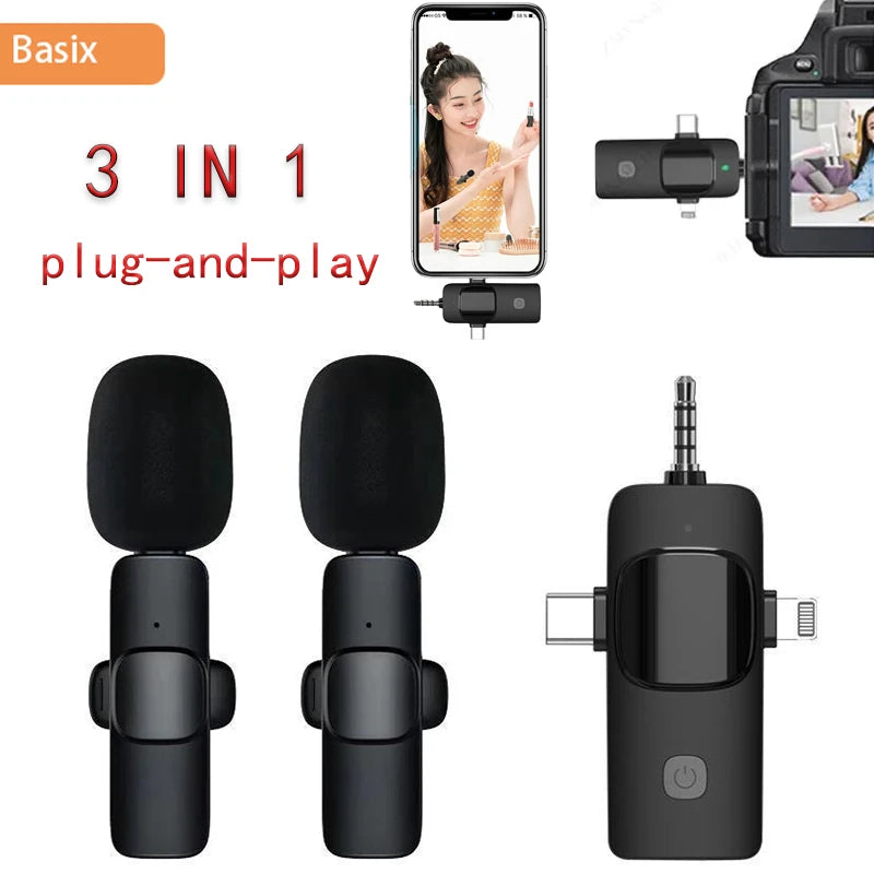 Mini Lavalier Microphone 3in1 Outdoor Portable Live Streaming Shooting Interview Mini Multifunction Wireless Microphone