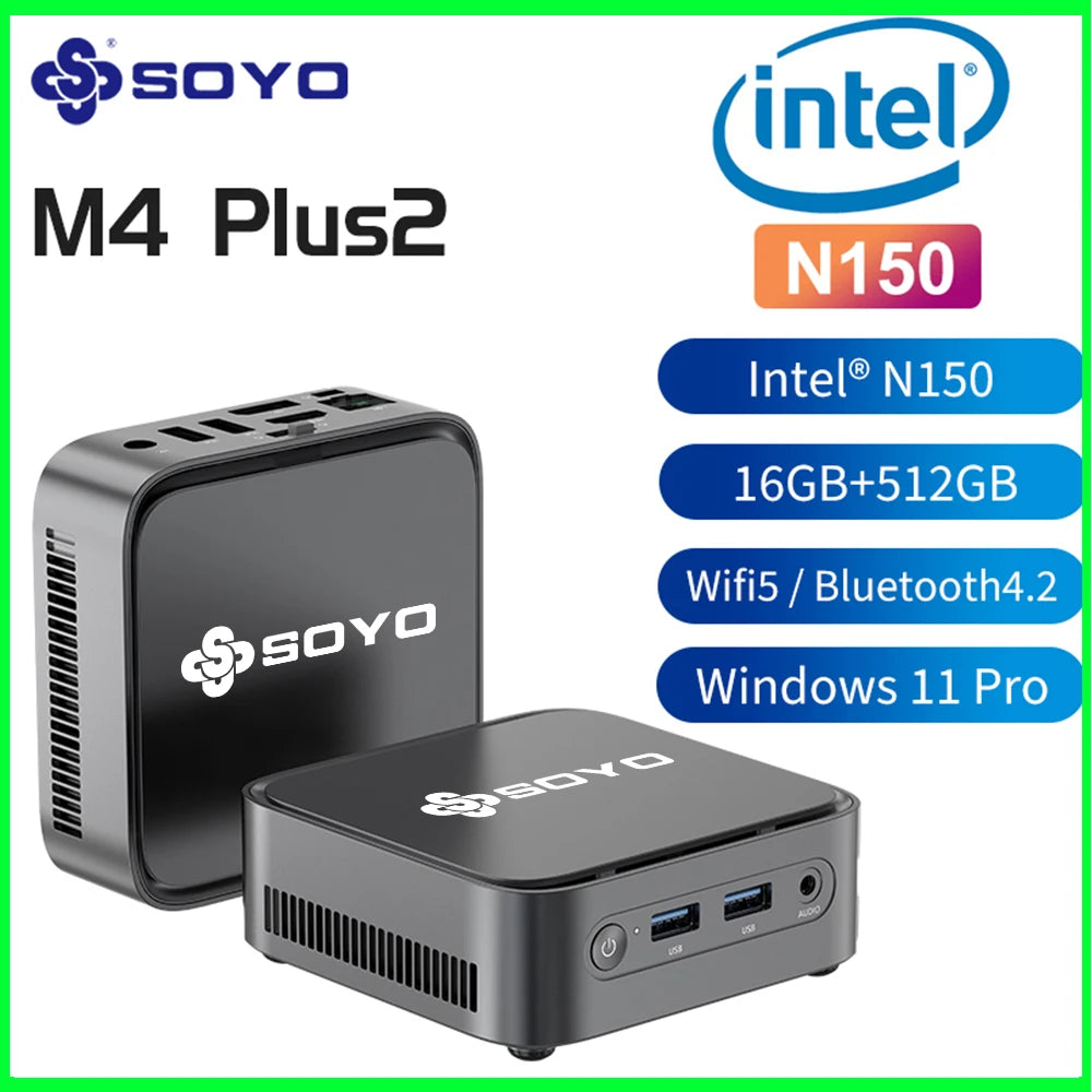 SOYO Mini PC M4 PLUS2 Intel N150 8GB 16GB RAM 256GB 512GB SSD Windows 11 Pro Mini Desktop computer for Home Business Gaming