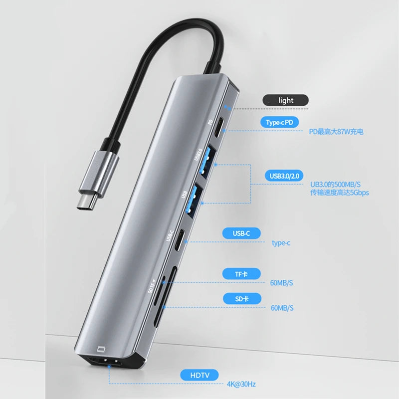 USB C Hub to 4K HDMI-Compatible USB 3.0 2.0 Type C PD Charging Dock for MacBook iPad Samsung S10 Dex TV Mouse Keyboard U Disk