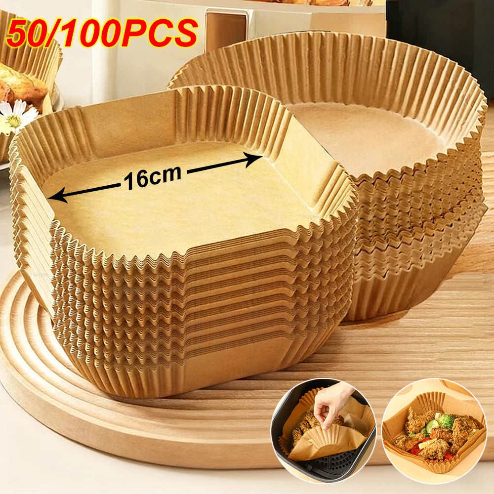 Air Fryer Paper 100pcs Disposable Air Frying Baking Paper Round Square Air Fryer Liners Baking Paper Air Fryer Accessories 50pcs
