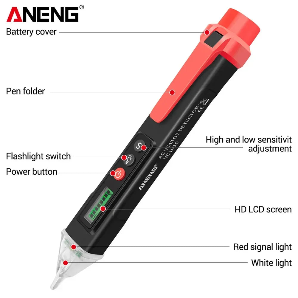 ANENG VC1010 Digital Voltage Detector Tester Pen 12-1000V Non-contact Volt AC Voltage Zero Fire line Electric Sensor Test  Tools