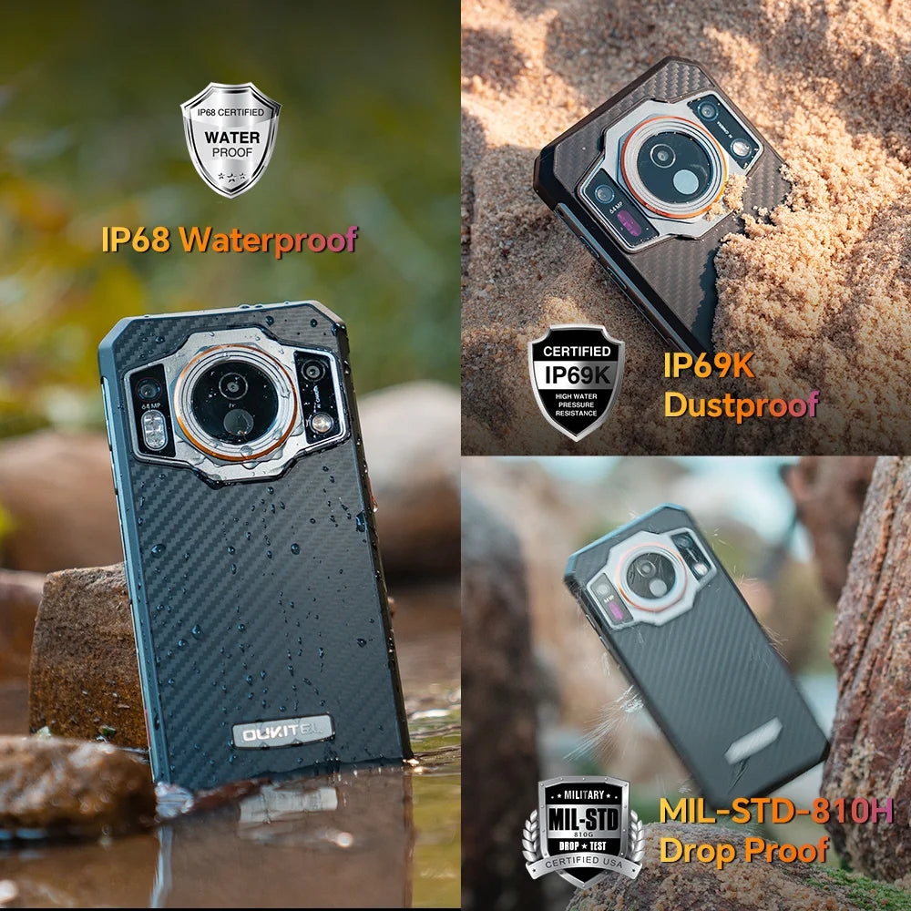 Oukitel WP21 Ultra Rugged Phone 12GB 256GB 6.78' FHD+ 9800mAh 12GB 256GB Cell Phone 64MP G99 120 Hz Mobile Phone 66W Smartphone
