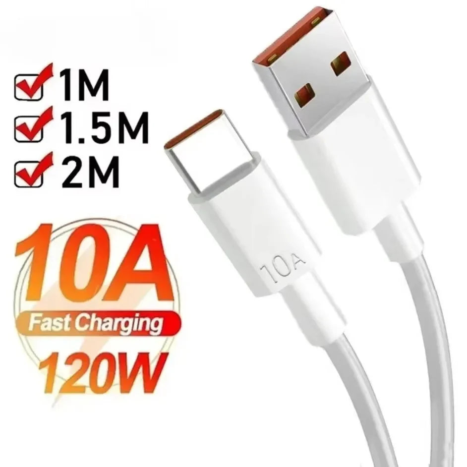 Universal 120W USB Type C Cable 10A Super Fast Charging Data Cord 1M/1.5M/2M Compatible with Xiaomi Samsung Huawei Charging Cabl