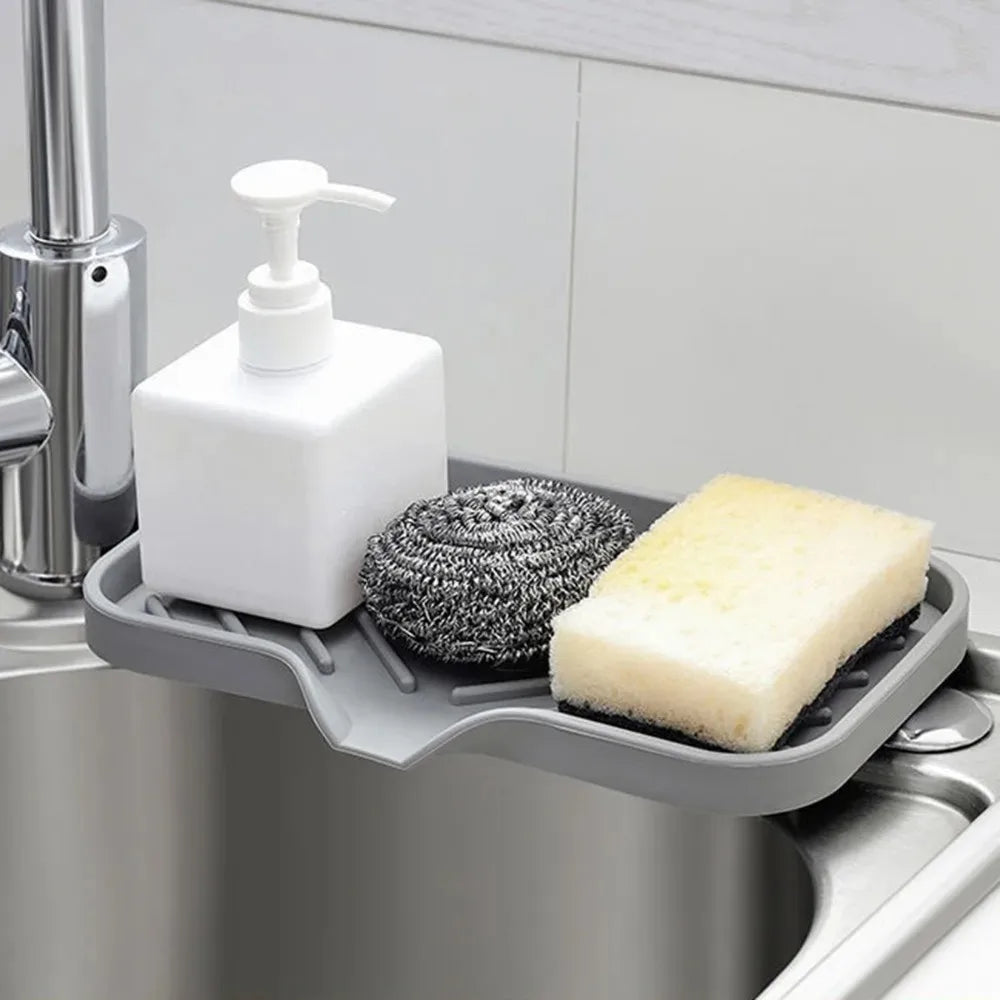 Kitchen Sink Sponge Holder Silicone Soap Dish Bar Soap Holder Self Draining Anti-slip Storage Rack Bathroom Kitchen Supplies