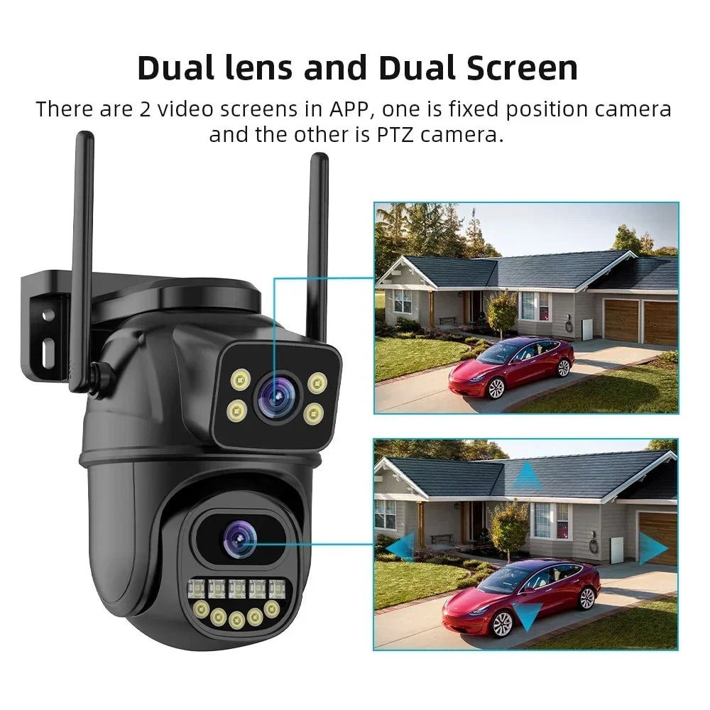 4K 8MP WiFi Surveillance Camera Dual Lens 4X Digital Zoom AI Human Detect ONVIF Outdoor Security PTZ IP Cameras