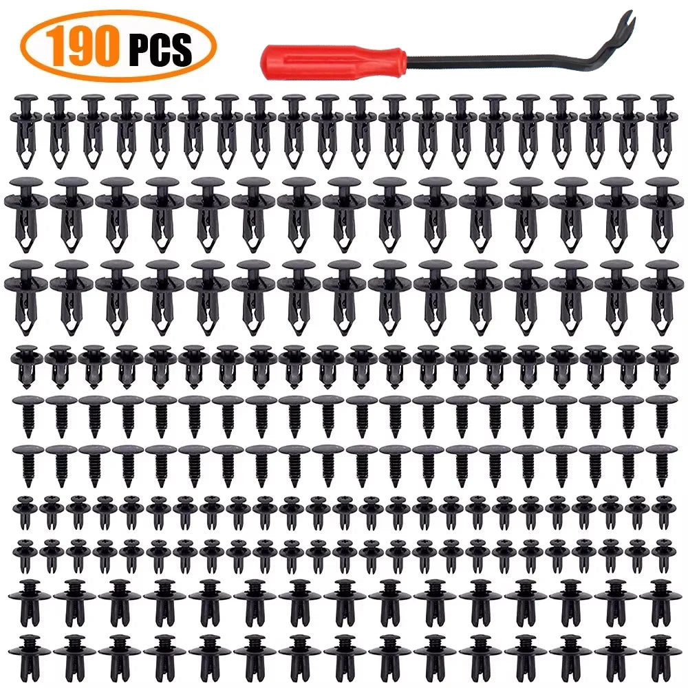 Bag of 190 Pcs Set Car Universal Buckle 6 Models Size Fastener Rivet Clamping Fastener Buckle Car Accessory Abs Material Fixed Screw