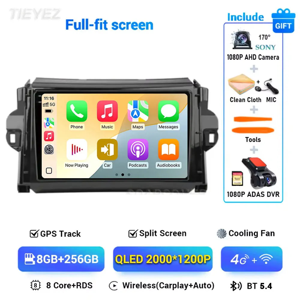 Car Android For Toyota Fortuner 2 SW4 2015-2022 Auto Radio Video Multimedia Player GPS Navigation In-cell QLED Screen 4G 2DIN