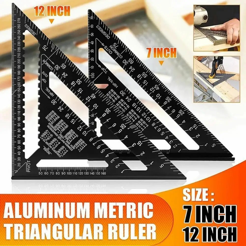 7'' /12" Rafter Square Carpenter Measuring Layout Tool Alloy Metal Triangle Ruler Protractor for Woodworking and Carpentry