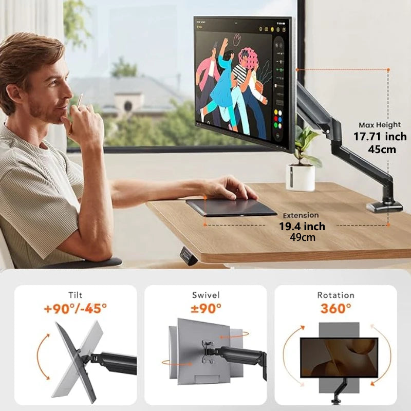 Single Monitor Bracket Up To 32 Inches And 19.8 Lbs Per Screen Computer Desk Mount Stand Adjustable Gas Spring