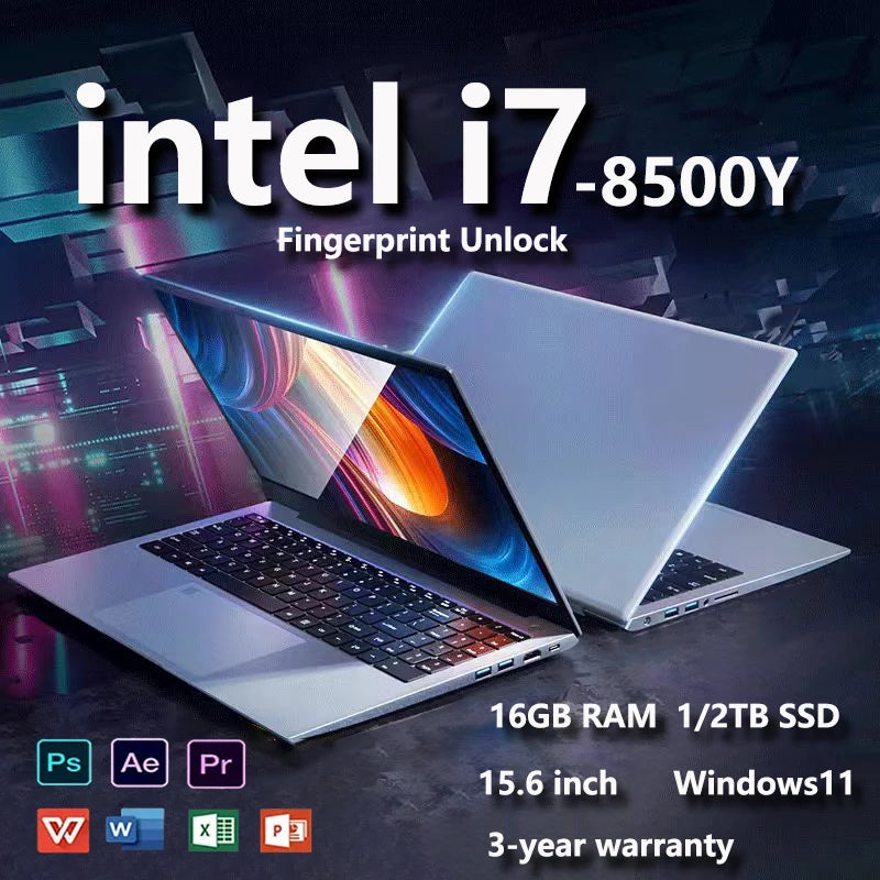 15.6" Windows 11 Pro Laptop Computer Intel Core i7 8500Y 16GB RAM 1TB SSD Laptops Office Computer PC Fingerprint Unlock Notebook