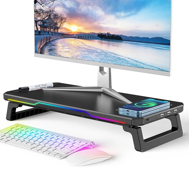 ITLY D2 Computer Monitor Riser Stand - Multi-functional Foldable Desktop Organizer with Storage Base