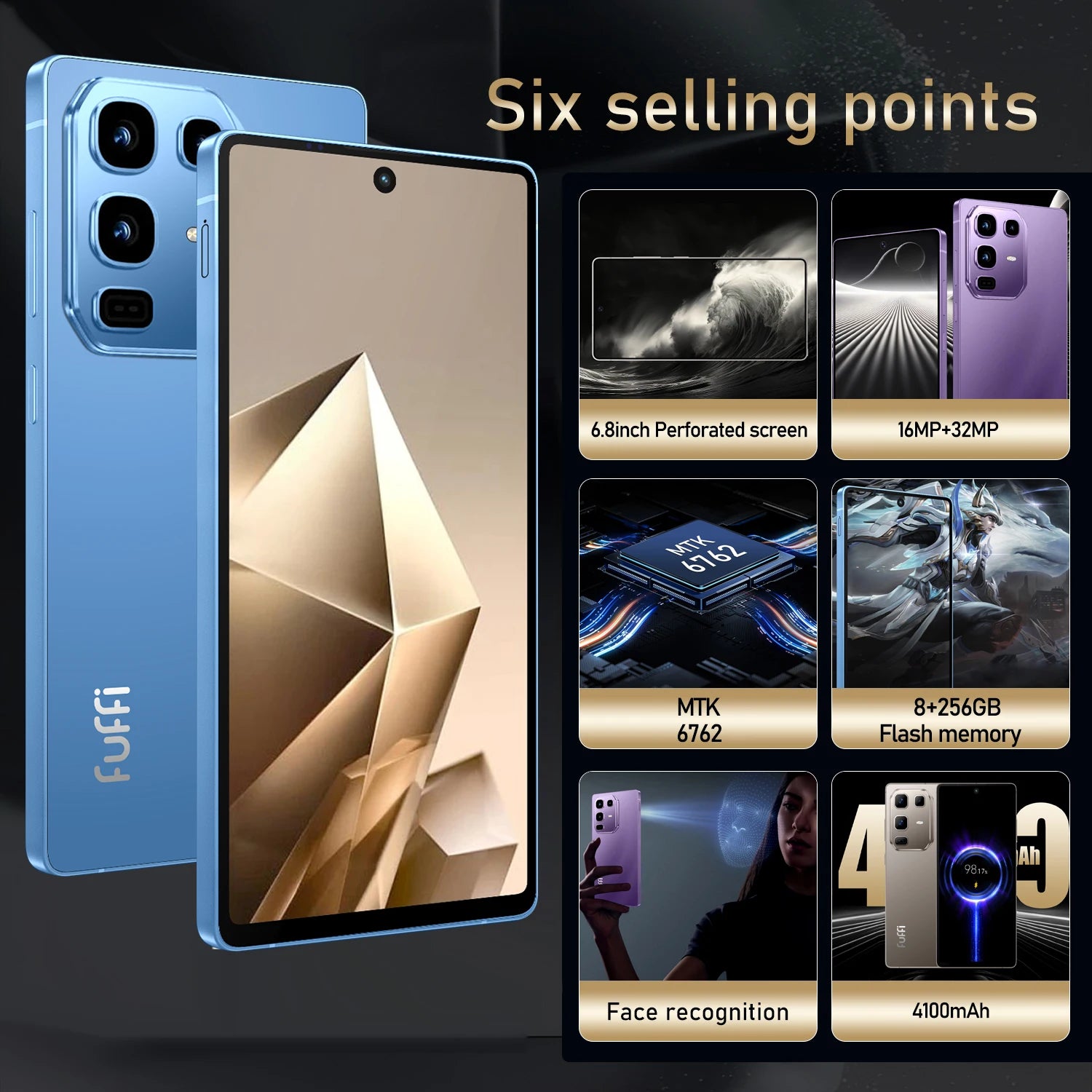 FUFFI S24 Pro Smartphone Cellphone Android 12 6.8inch Screen,8+256GB 16+32MP Mobile phone 4100mAh Google Play Store Phone