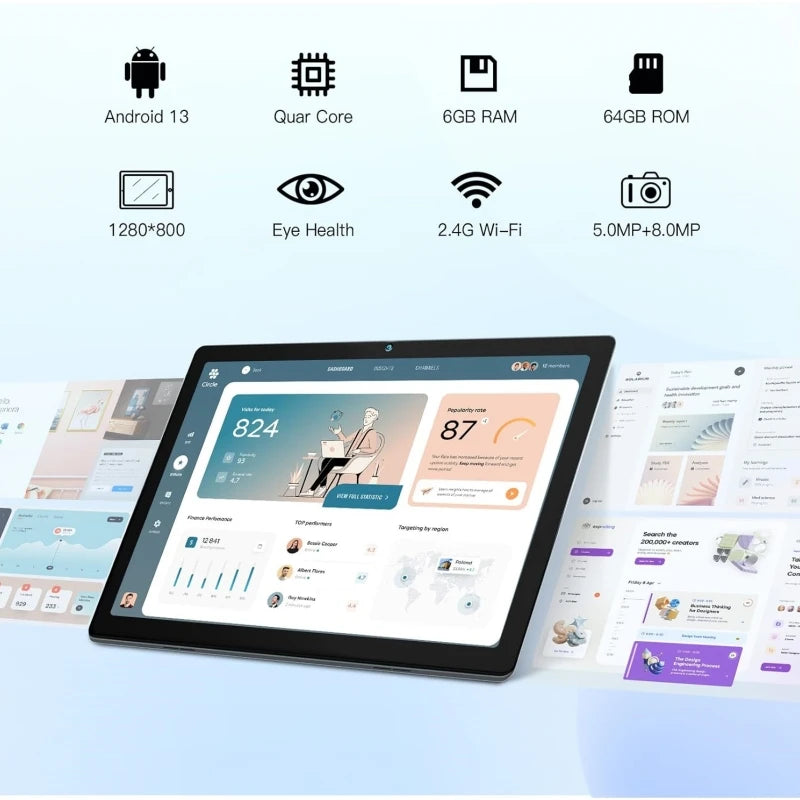 10.1 INCH K11 RAM 6GB RAM Expand DDR ROM 64GB Android 13 Tablet PC CPU SC7731 Quad-Core  1280 x 800 IPS Type-C USB WIFI  5000mAh