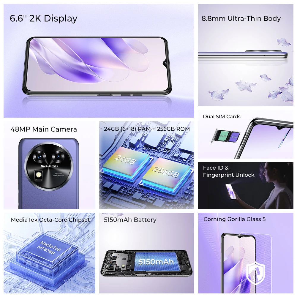 OUKITEL C37 Smartphone 6.6"FHD+ 5150 mAh 6GB+256GB Mobile Phone 48MP Android 13 Cell Phone