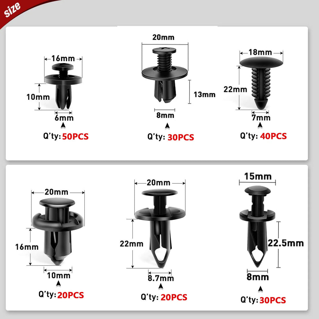 Bag of 190 Pcs Set Car Universal Buckle 6 Models Size Fastener Rivet Clamping Fastener Buckle Car Accessory Abs Material Fixed Screw