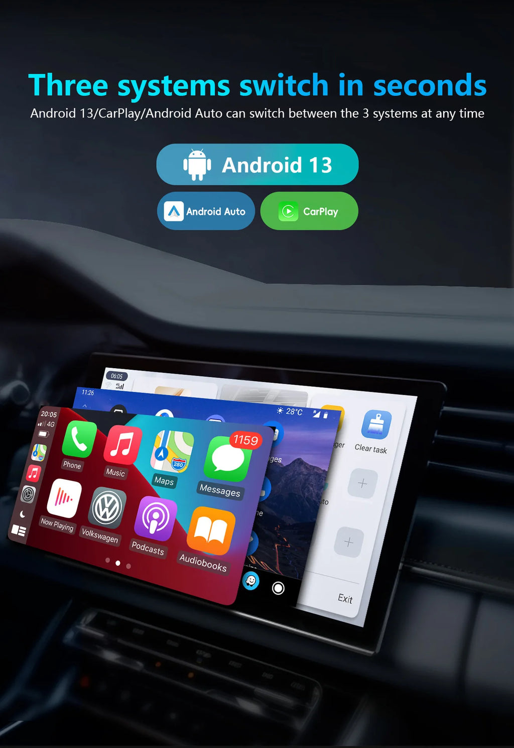 2025CarPlay AI Box Android13 8GB+128GB Wireless CarPlay Android Auto Car Multimedia Box with HD-MI Input Output