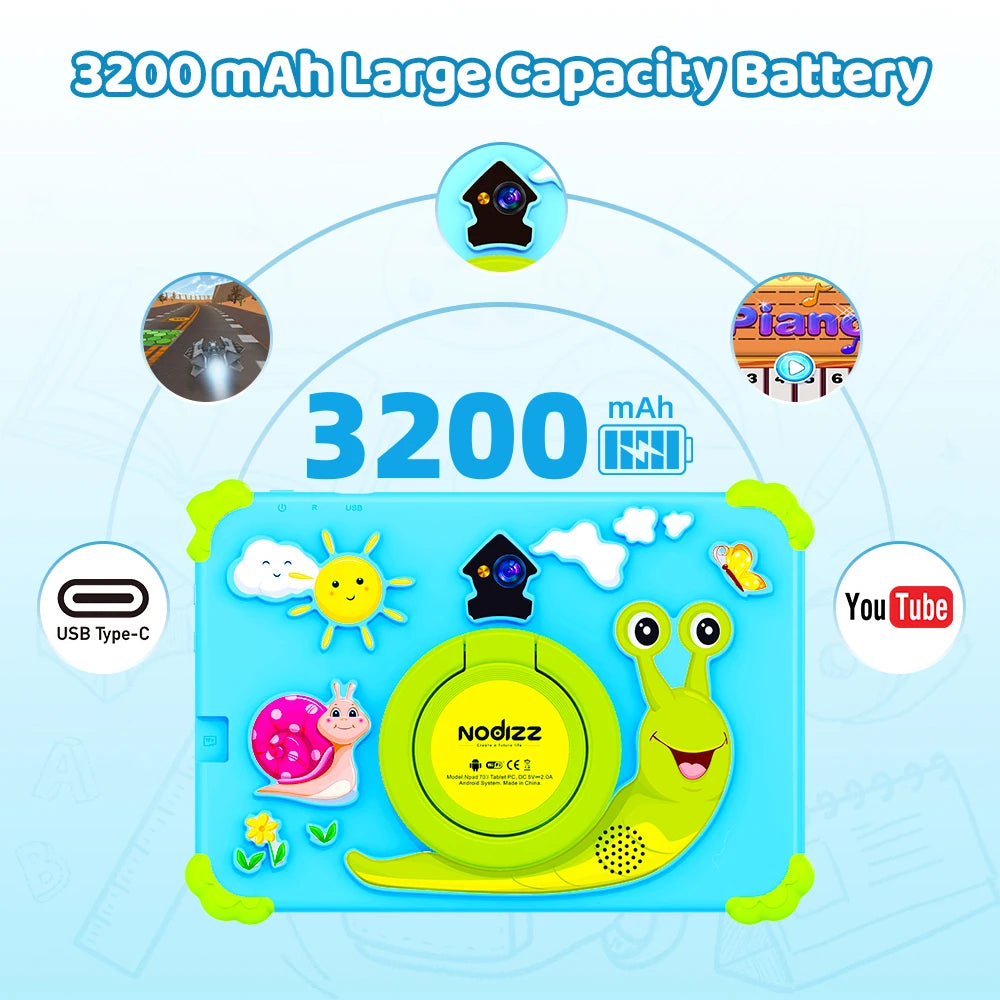 Kids Tablet 4GB + 128GB Memory Napd 703 Tablet 4 Core 7.01 HD Display 3200mAh WIFI-5G Android 14 Tablets for Children Girls 2025