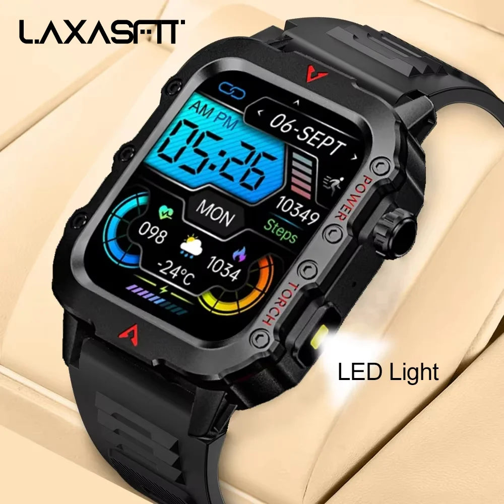 LAXASFIT New Men's Smart Watch LED Flashlight Outdoor Sports Smart Watch Wristwatch Health Monitoring Smart Watch
