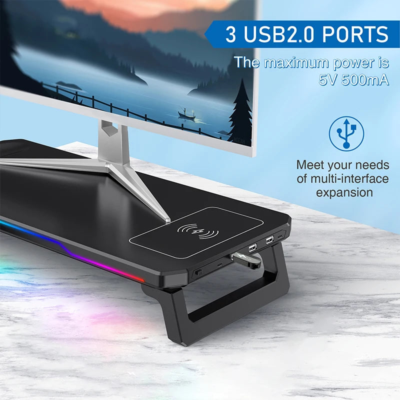 ITLY D2 Computer Monitor Riser Stand - Multi-functional Foldable Desktop Organizer with Storage Base