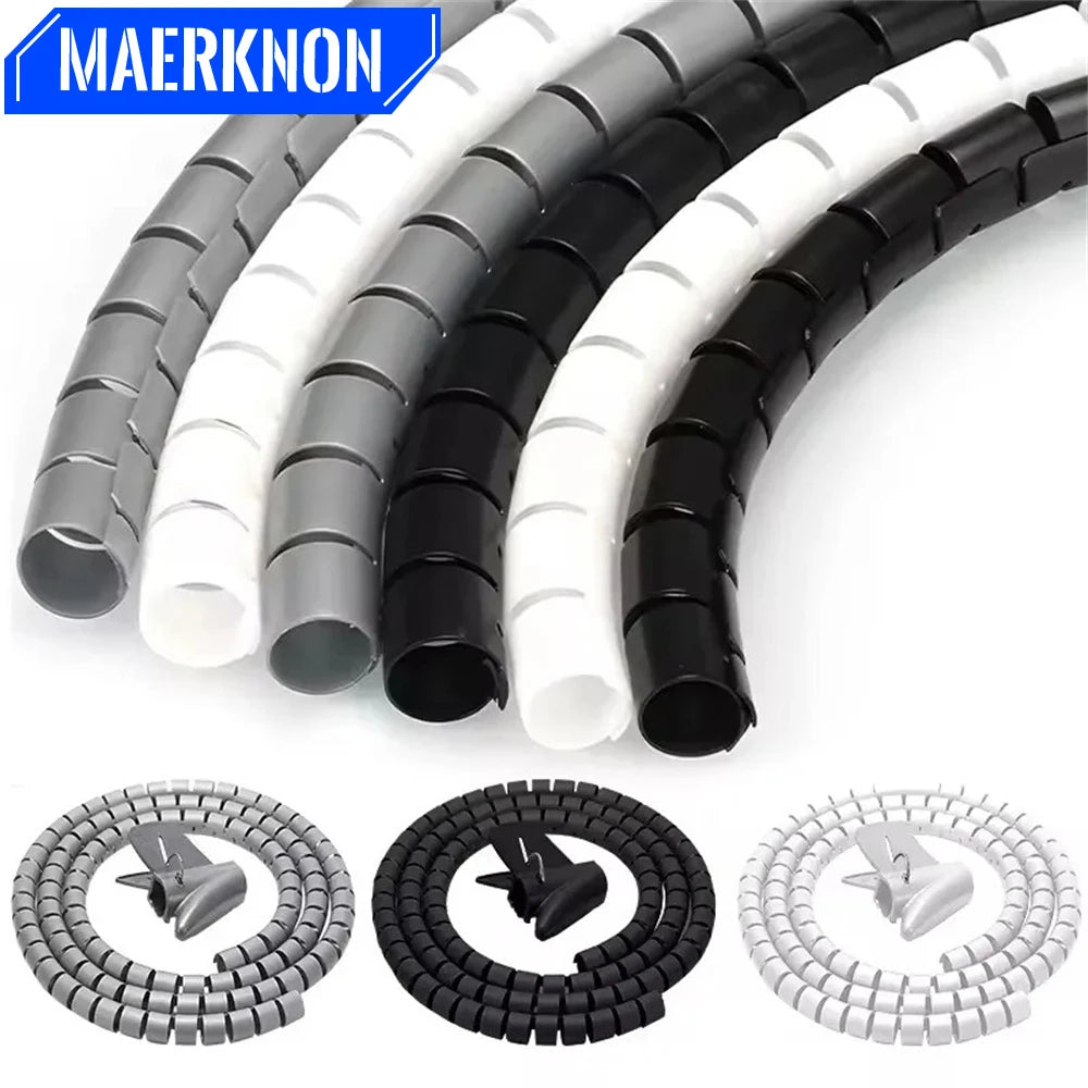 2M Cable Tube Clip Flexible Spiral Wire Protector Cable Organizer Computer Cord Protective Tube Clip Desk Tidy Management Tools