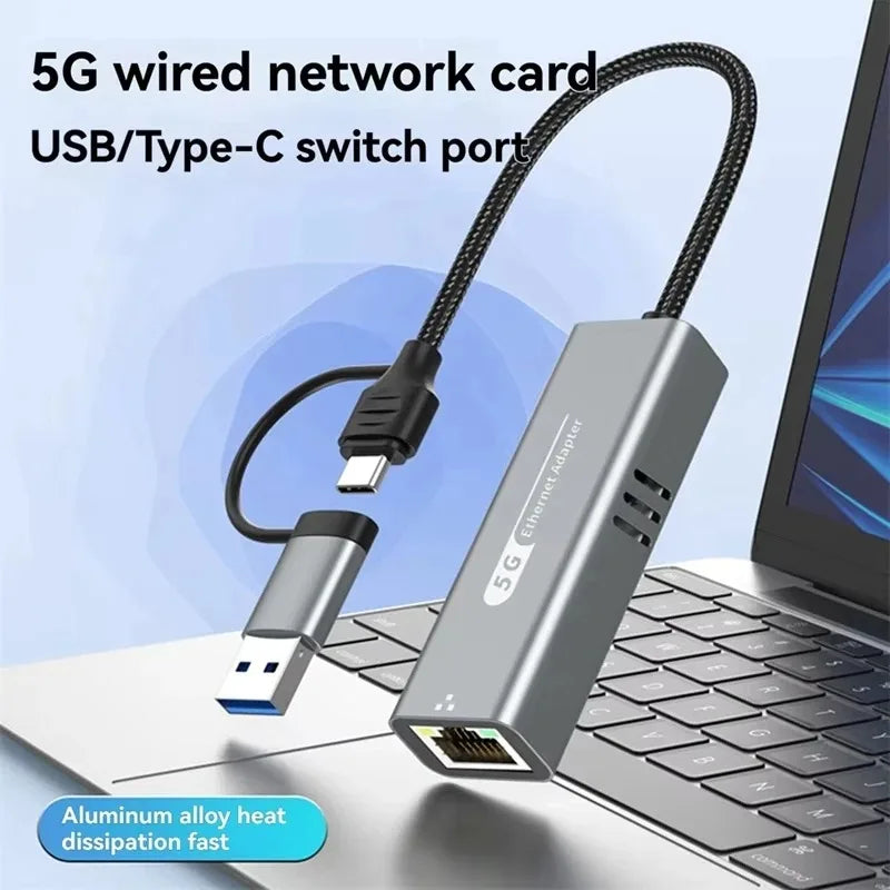 5Gbps USB 3.2 Type C Ethernet Adapter RJ45 Network Card for Windows 11 PC/Laptop USB-C RTL8157 Chip Converter Lan Internet Cable