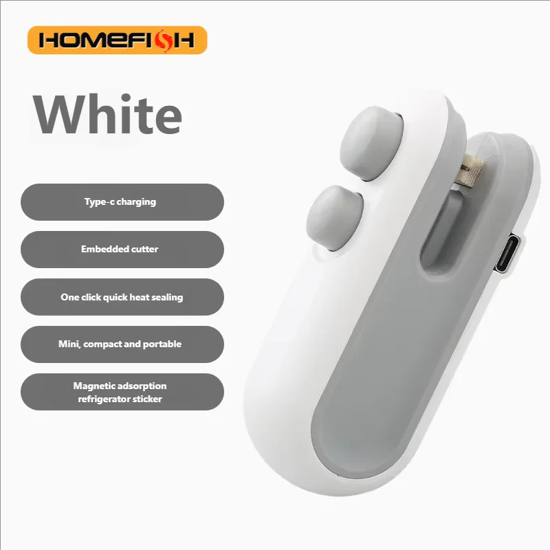 HOMEFISH Mini Handheld Heat Sealer USB Rechargeable Food Storage Bag Plastic Packaging Machine Clip Bag Portable Food Sealer