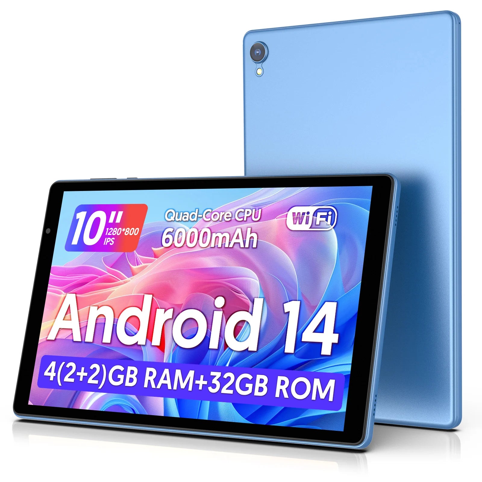 Latest Android 14 Tablet, 10-inch Tablet, Quad-core Processor, 5G WiFi, 4GB ROM + 32GB RAM, 1280*800 Resolution, 8000mAh Battery