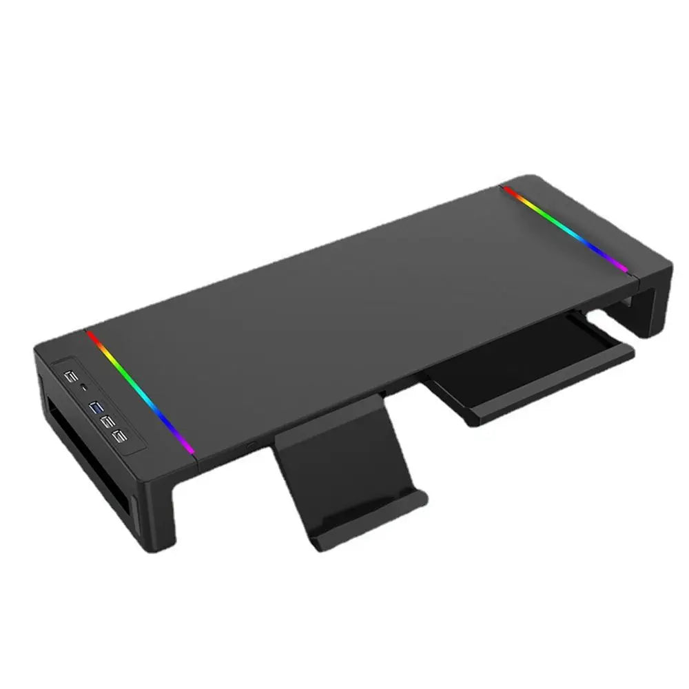 RGB Lights Monitor Stand Riser with USB Foldable USB 3.0 & 2.0 Hub Laptop Holder Phone Holder Adjustable Length