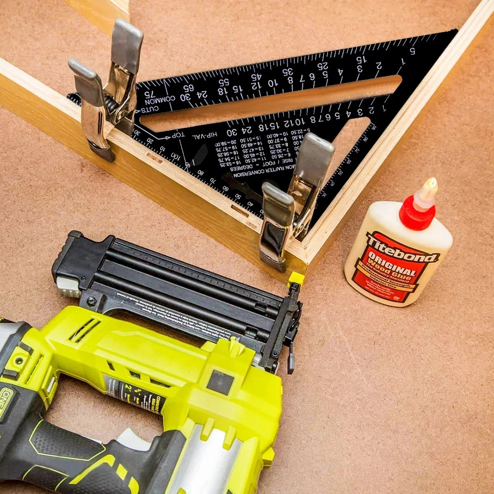 7'' /12" Rafter Square Carpenter Measuring Layout Tool Alloy Metal Triangle Ruler Protractor for Woodworking and Carpentry