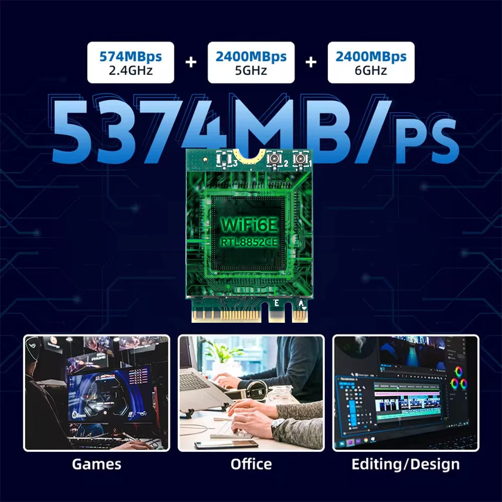 Triple Band WiFi 6E Bluetooth 5.3 Adapter 5400Mbps Wireless Signal Receive Card NGFF M.2 for Windows 10/11 RTL8852CE Like AX210