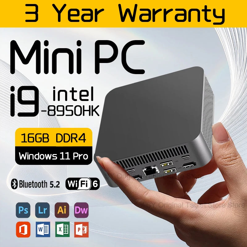New Mini PC intel Core i9 8950HK 16GB LPDDR4 1TB 2TB M.2 SSD Gamer Portable computer Windows 11 Pro With WIFI6 BT5.2 4K HD
