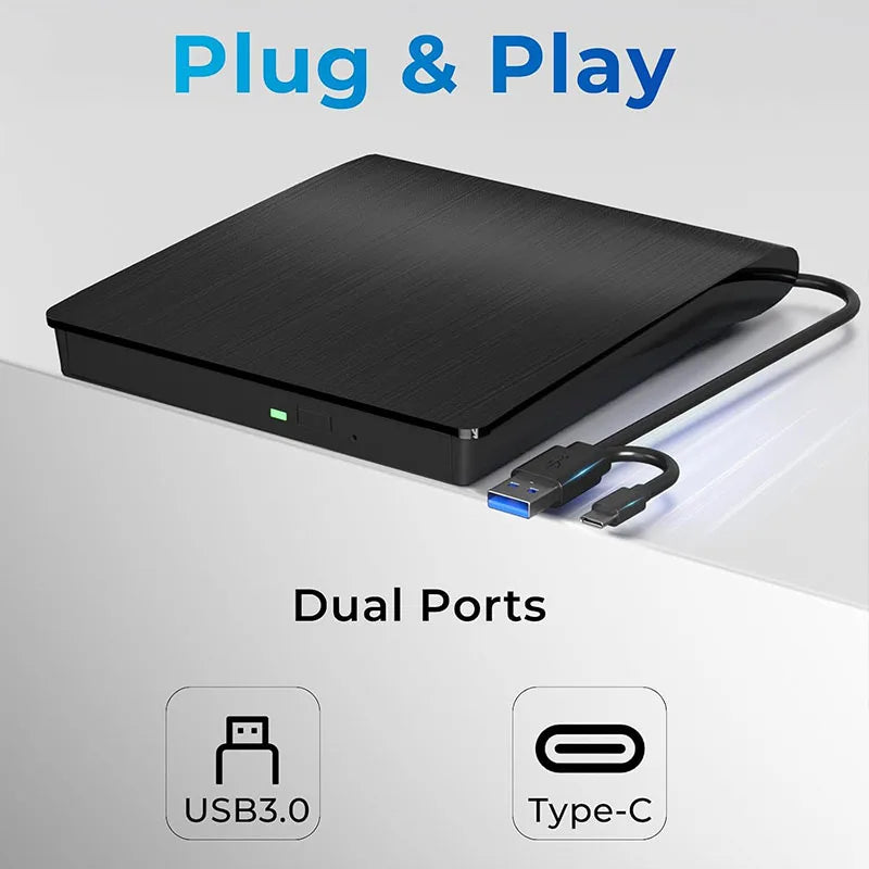 USB 3.0 USB C External CD/DVD RW Drive Read Burner Portable DVD Player Optical Drives For Laptop PC Windows 11 10 Linux OS Mac