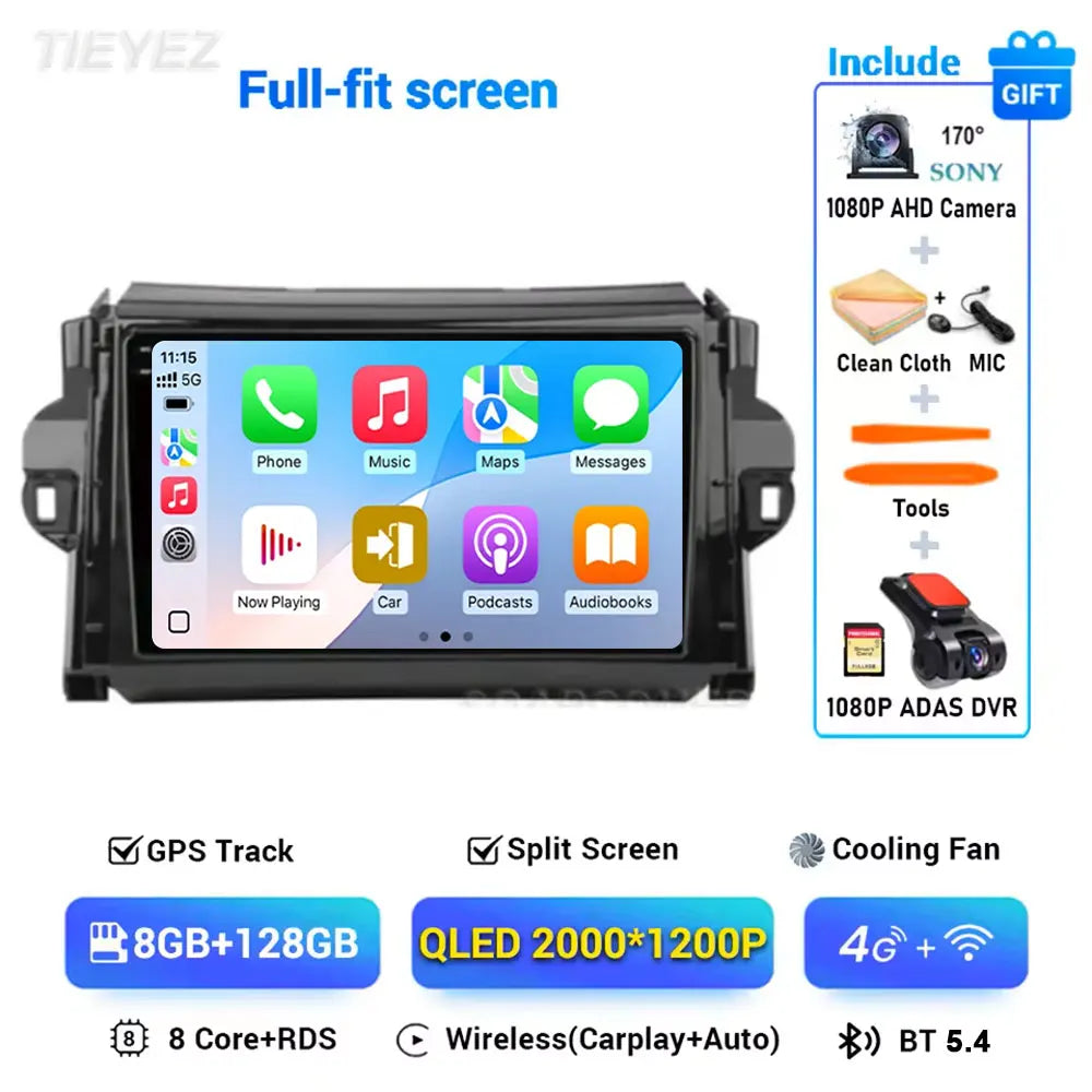 Car Android For Toyota Fortuner 2 SW4 2015-2022 Auto Radio Video Multimedia Player GPS Navigation In-cell QLED Screen 4G 2DIN
