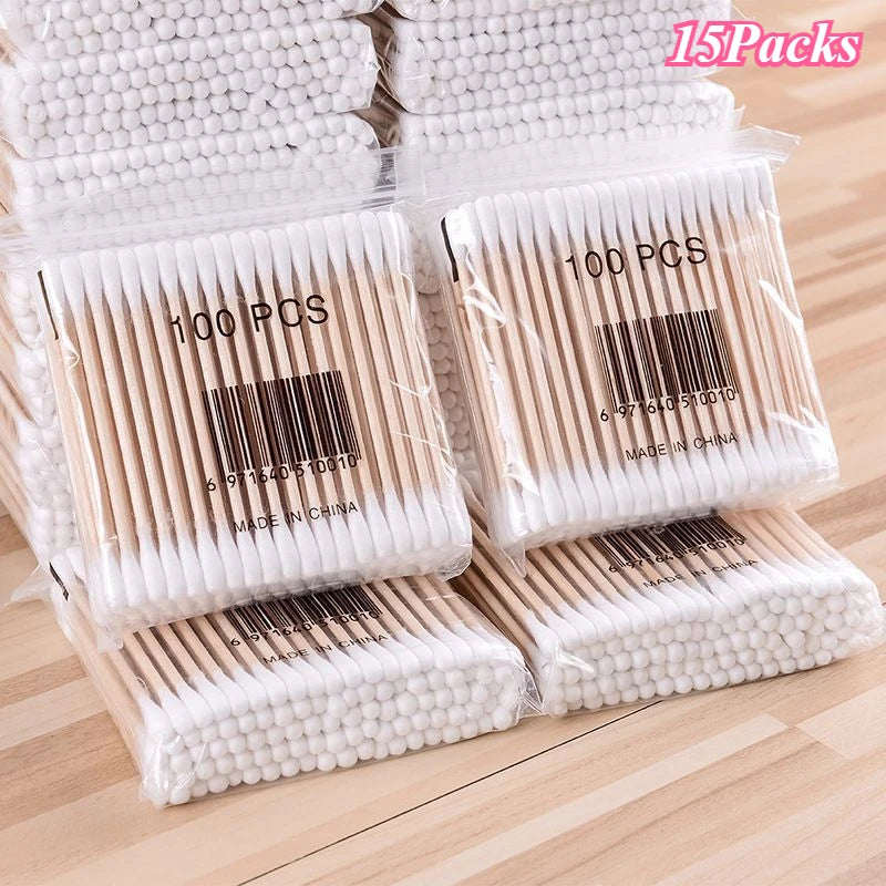 1-20Packs 100Pcs/Pack Wooden Sticks Baby Cotton Swabs Cleaning of Ears Tampons Health Beauty Cotton Swab Cleaning Cotton Buds