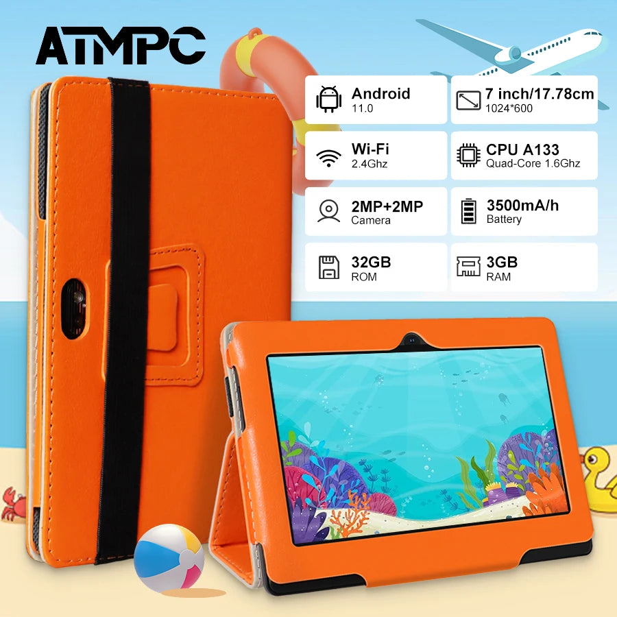ATMPC 7 Inch Tablet, Android 11, 3GB RAM+32GB ROM Tablet PC Quad Core Processor, HD IPS Display, Dual Camera, WiFi 128GB Expand