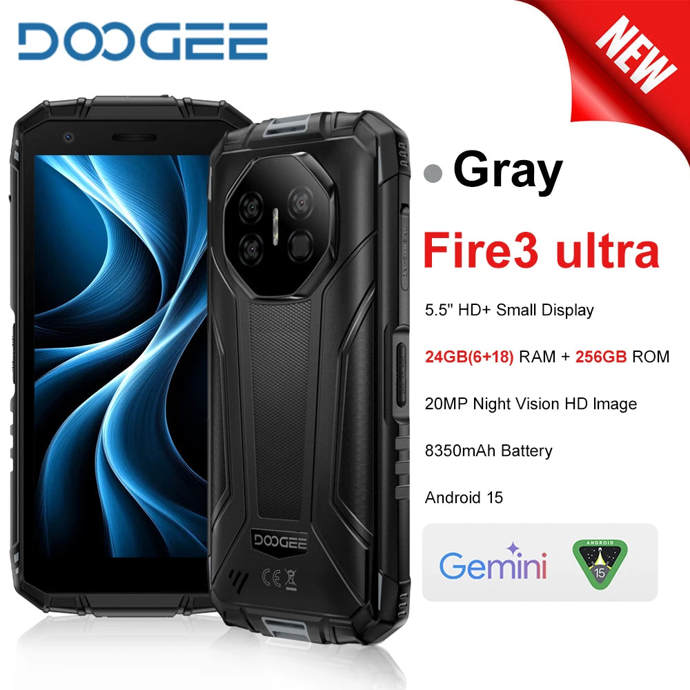 2025 NEW DOOGEE Fire 3 Ultra Rugged Smartphon 5G 5.5" HD 24GB RAM 256GB ROM Cell Phone 8350mAh Android 15 NFC Telephone Portable