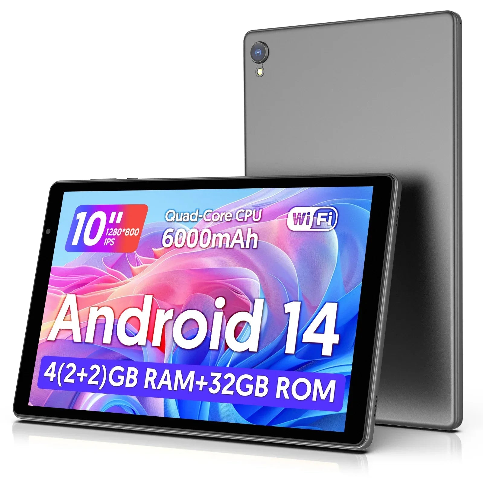 Latest Android 14 Tablet, 10-inch Tablet, Quad-core Processor, 5G WiFi, 4GB ROM + 32GB RAM, 1280*800 Resolution, 8000mAh Battery