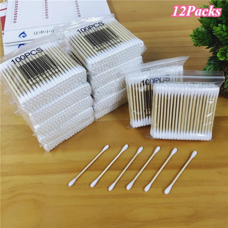 1-20Packs 100Pcs/Pack Wooden Sticks Baby Cotton Swabs Cleaning of Ears Tampons Health Beauty Cotton Swab Cleaning Cotton Buds