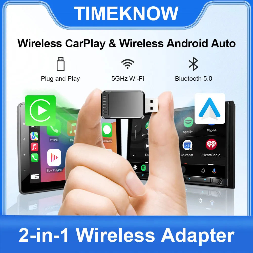 2in1 Wired to Wireless CarPlay Android Auto Adapter for OEM Car Stereo With USB Plug and Play