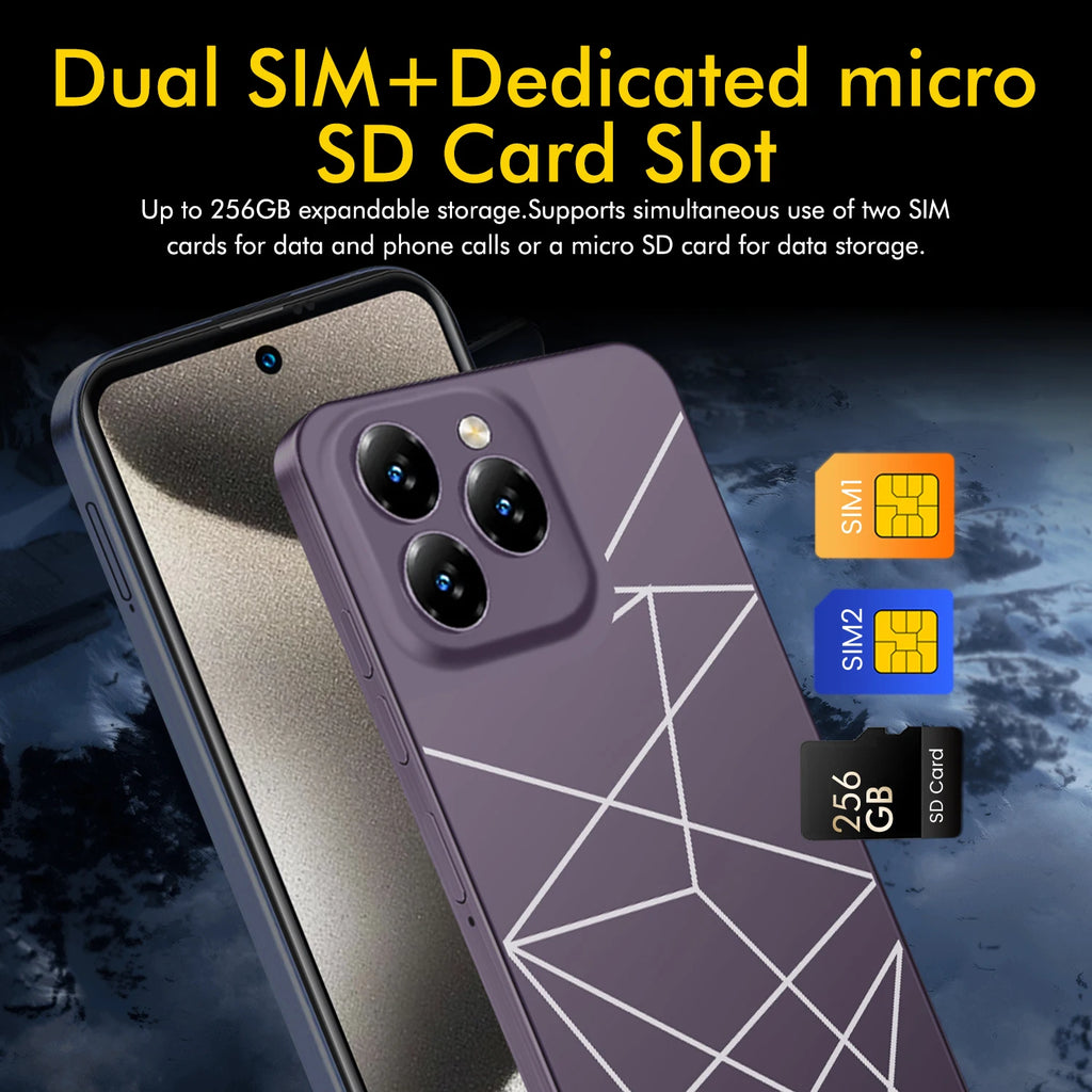 Smartphone A16 Pro,4G Phone Android,6.8in,8GB RAM,256GB ROM,Dual SIM,Mobile phones,Google Play Store,24+48MP,6800mAh,Cellphones