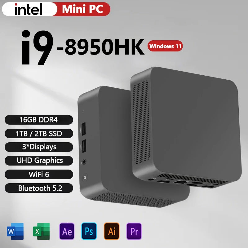 Mini PC intel i9 8950HK Windows 11  Portable Gamer Mini Computer 16GB DDR4 512GB 1TB SSD 1000M Ethernet Gaming PC Desktop BT5.2