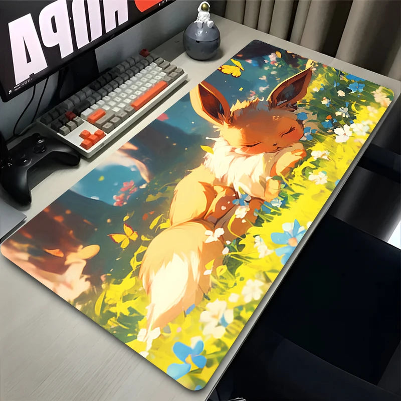 Kawaii Japan Anime Mouse Pad PC Colorful E-eevee Gamer Cabinet Mousepad HD P-pokemonS Keyboard Rug Laptop Gaming Rubber Desk Mat