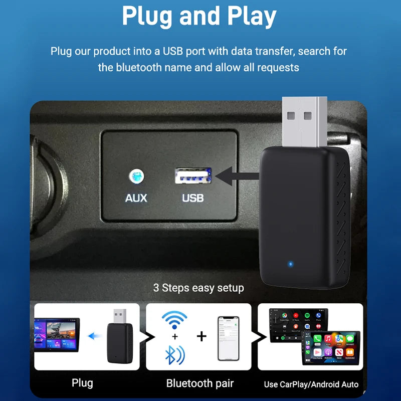 NEW 2in1 Mini  Wireless Carplay Adapter And Android Auto Wireless Adapter  Wired to Wireless Plug And Play  For 99% OEM Cars