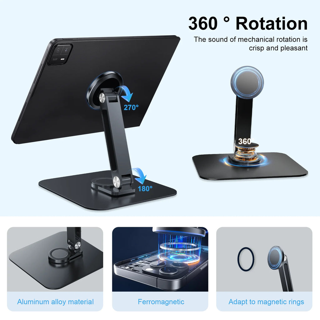 Black Magnetic Metal Stand 360° Rotatable Holder for 7-21.5 inch Portable Monitor, iPad & iPhone Displays,  Stable 3KG Bracket