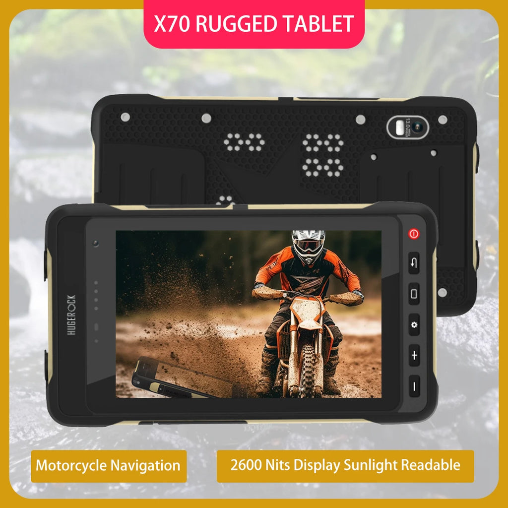 HUGEROCK 7 Inch X70 Rugged Tablet for Motorcycle Bicycle Navigation Camera Field Monitor 2600nit Android Smart PC Tablet 8+128GB
