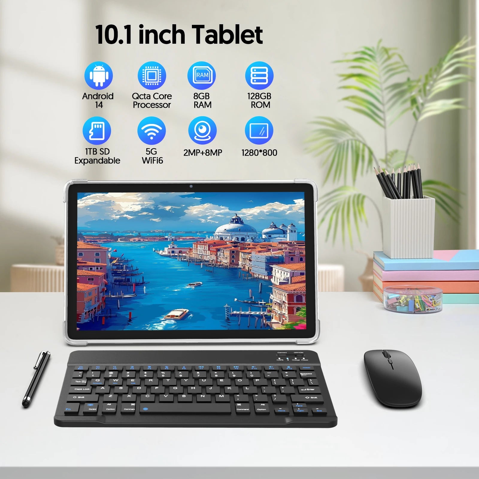 Android 14 tablet, with keyboard, mouse, protective case, stylus, 8(4+4) GB+128GB, octa-core processor, GMS certification