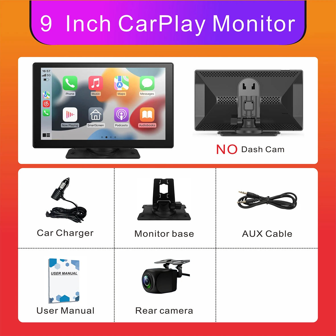 Carplay Screen for Car, 10" Portable Wireless Carplay&Android Auto, ar Stereo Audio Receivers for Car GPS Navigation Mirror Link