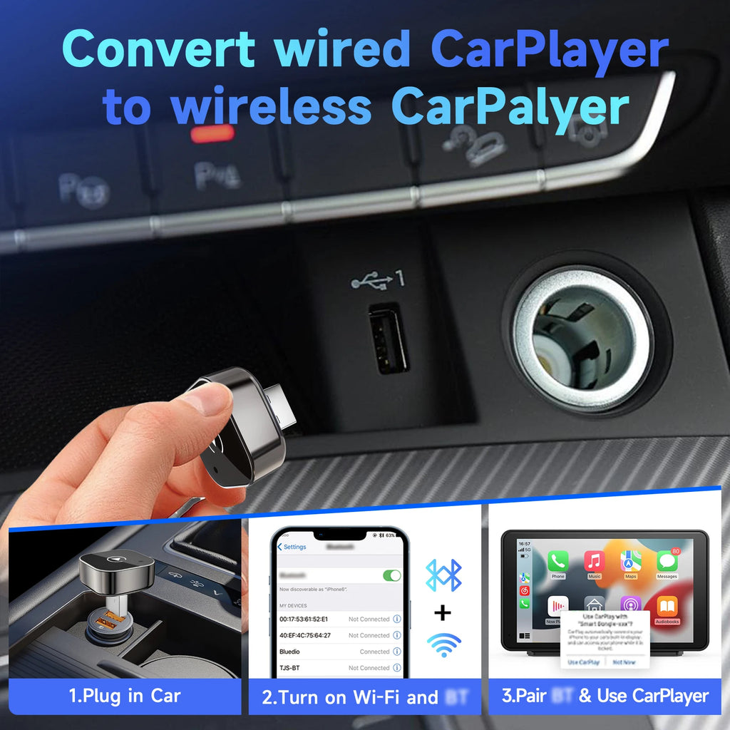 2025 Upgraded Mini Wireless CarPlay Adapter for Apple & Android - Plug & Play No Battery Required, Compatible with Various Car