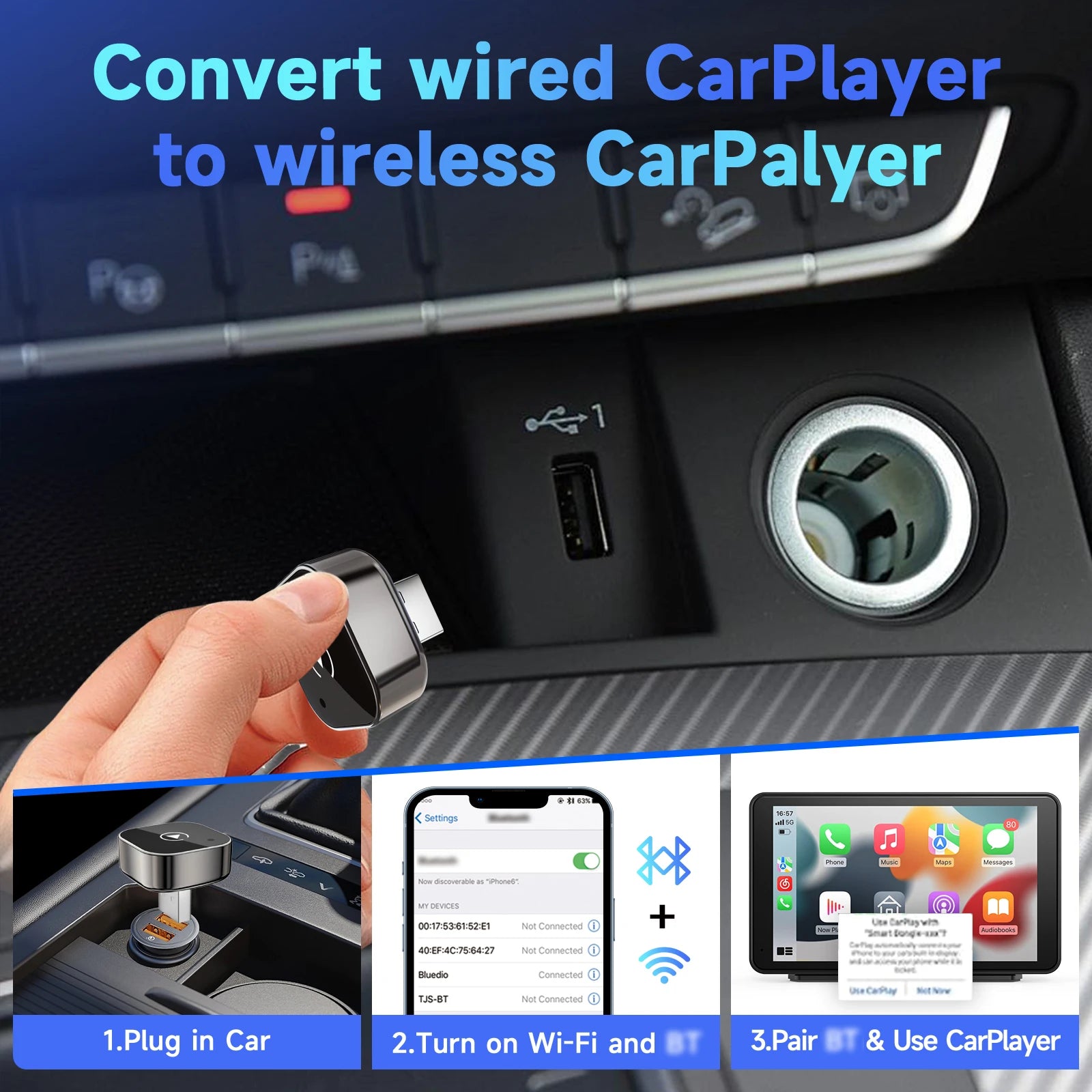 2025 Upgraded Mini Wireless CarPlay Adapter for Apple & Android - Plug & Play No Battery Required, Compatible with Various Car